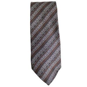 LANVIN PARIS Tie 100% Silk - Beige, Rust, Grey & Black Diagonal Stripes